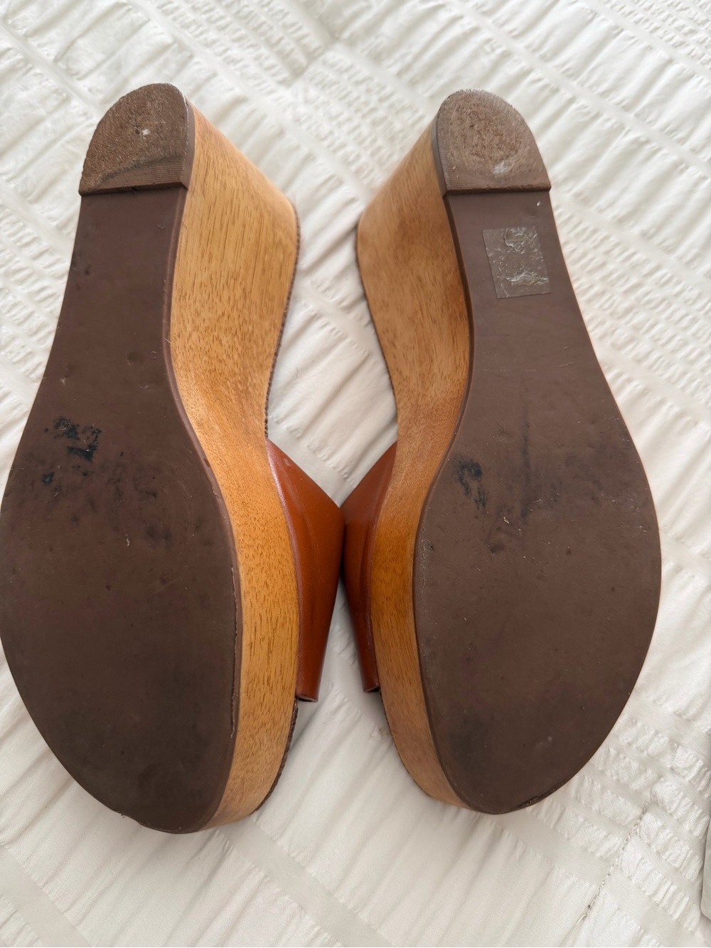 Tory Burch Cognac Leather Wedge Slide Size 9.5 - Picture 4 of 9